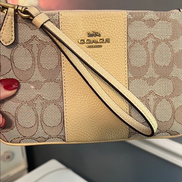 Coach Cream and Gray Signature Wristlet - Picture 1 of 12